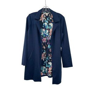 Dana Buchman Womens Blazer Coat Open Front Blue/Multi Size Small Lined